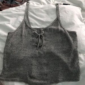 lightweight gray cropped tank top with a tie
